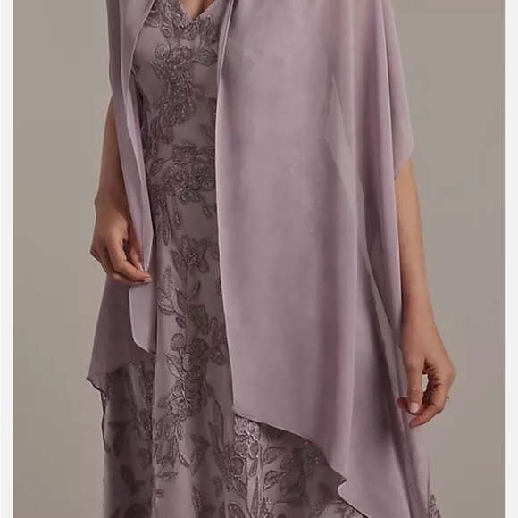 David's Bridal Mauve Maxi Dress with Floral Embroidery - Picture 4 of 6